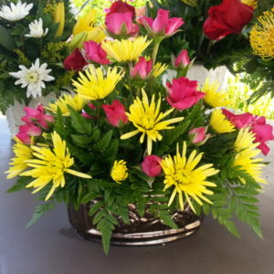 Dozen Pink Roses and Yellow Flowers