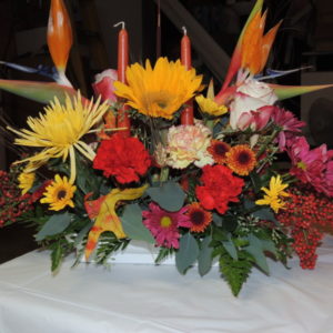 Large Autumn Arrangement With Birds Of Paradise, Assorted Flowers And Candles